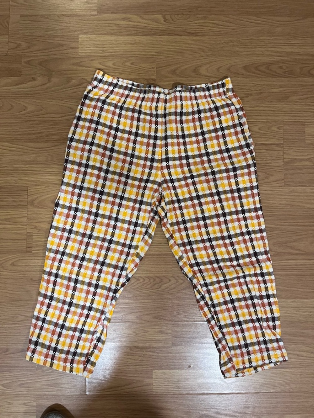 Beaton Linen Pants in White, Yellow & Brown
